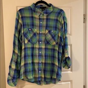 Sanctuary green and blue plaid shirt